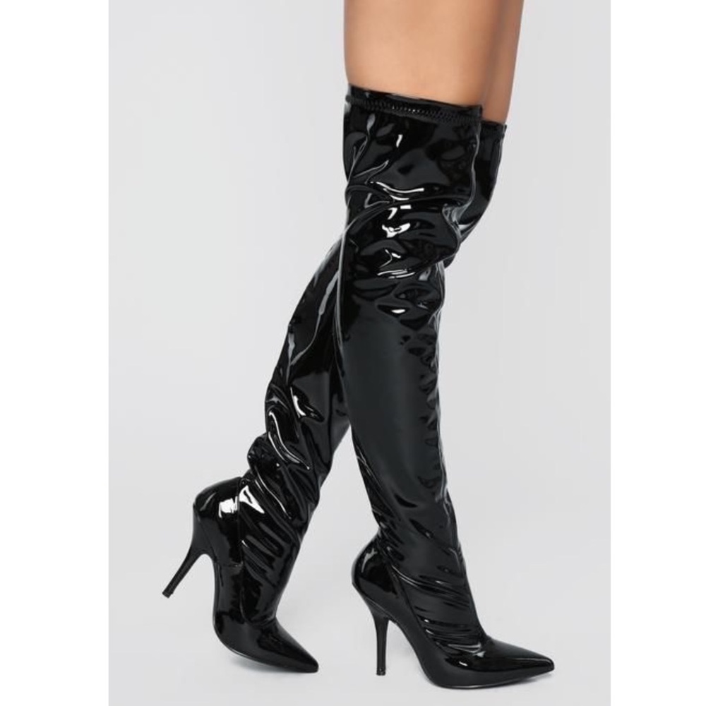 NIB Black Patent Over the Knee Boots Size 8